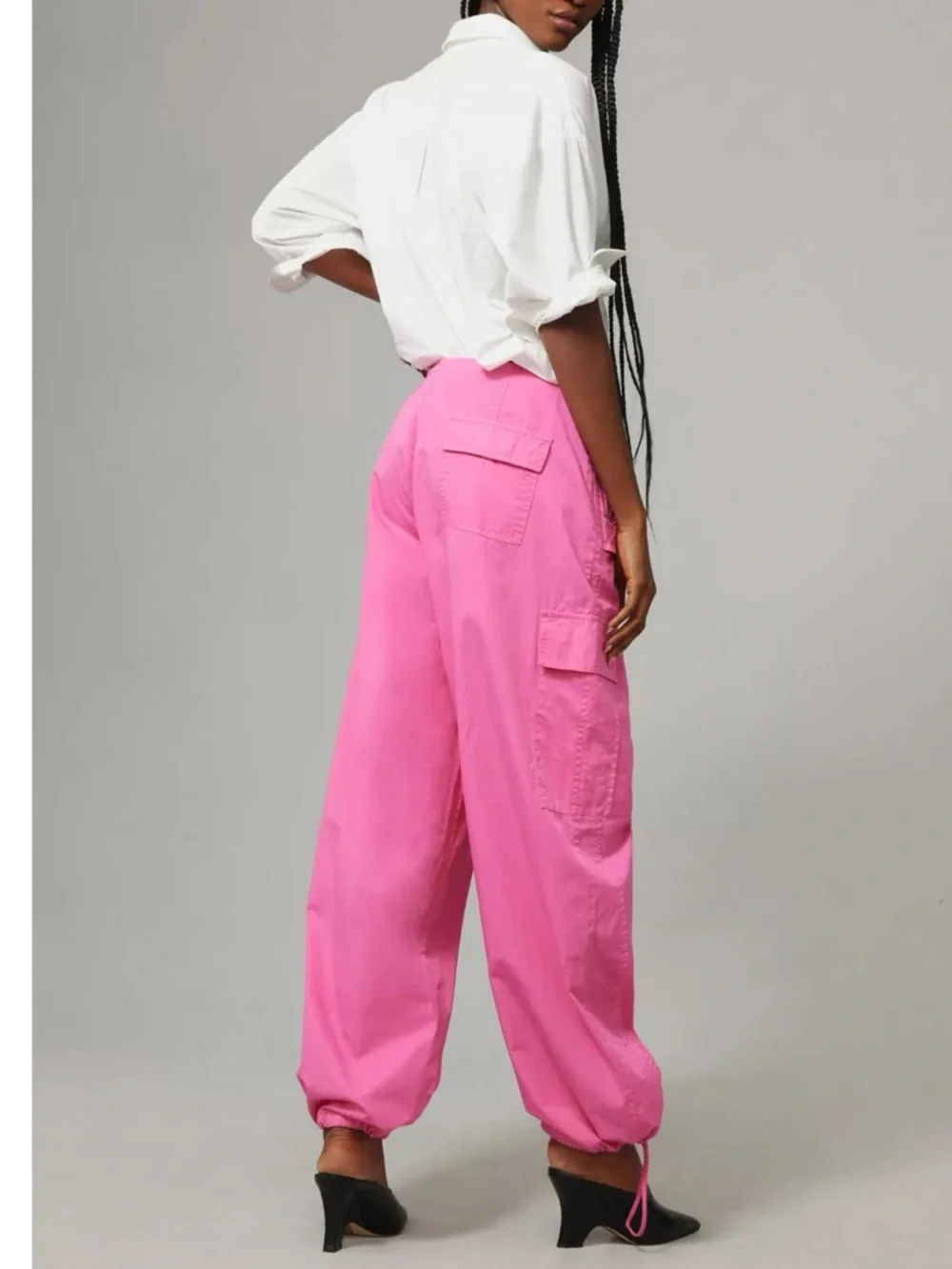 Good American Parachute Cotton Malibu Cargo Drawstring Joggers Pants NWT $138